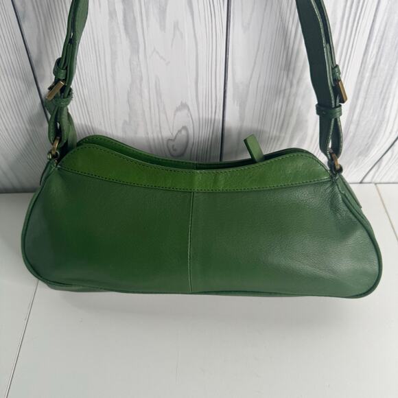 Vintage Tommy Hilfiger Y2K Green Leather Shoulder Bag Buckle Retro Satchel - Picture 3 of 10